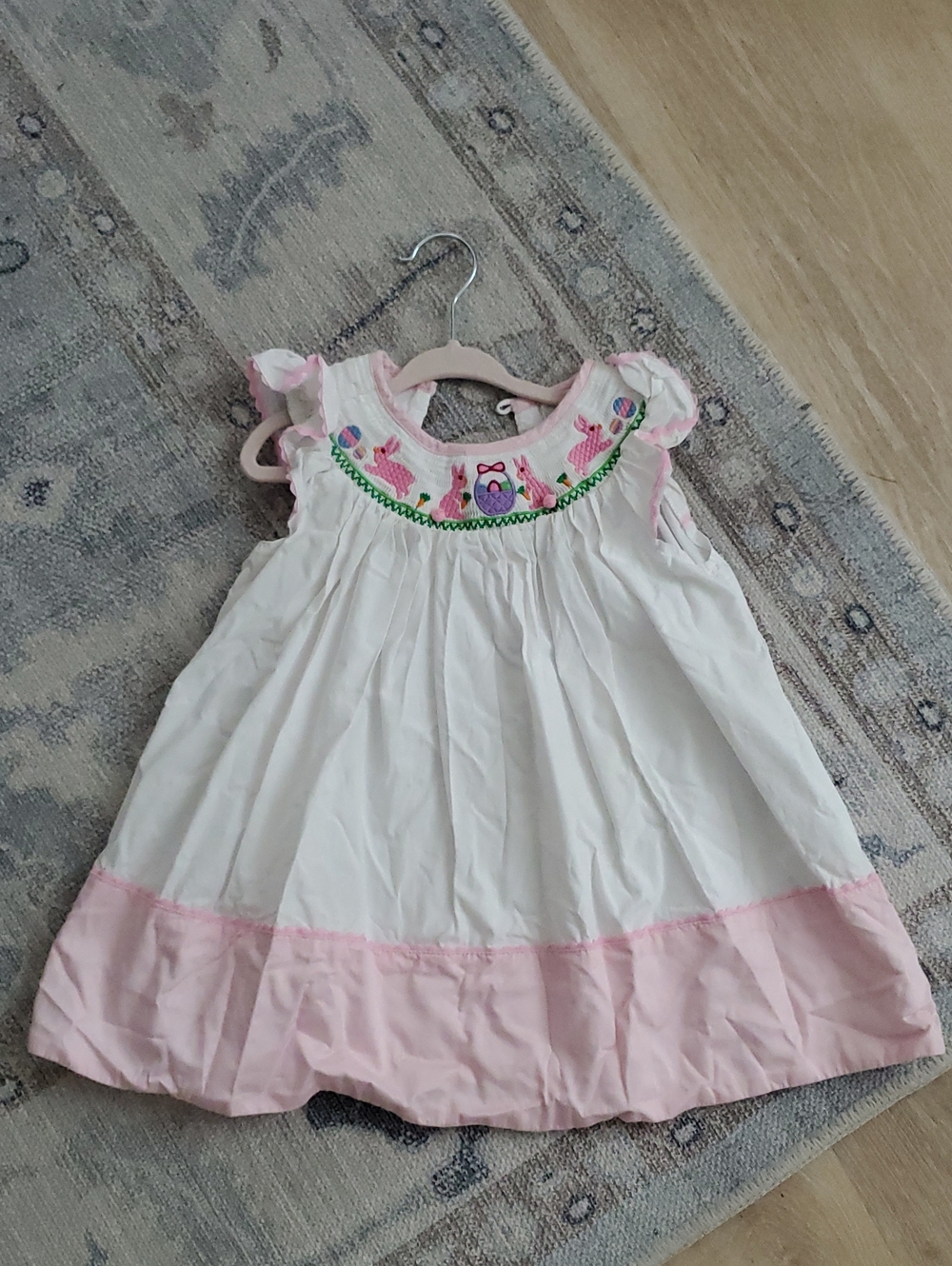 Lil Cactus Girls Easter Bunny Smocked Flutter Sleeve Bunny Dress Sz3T